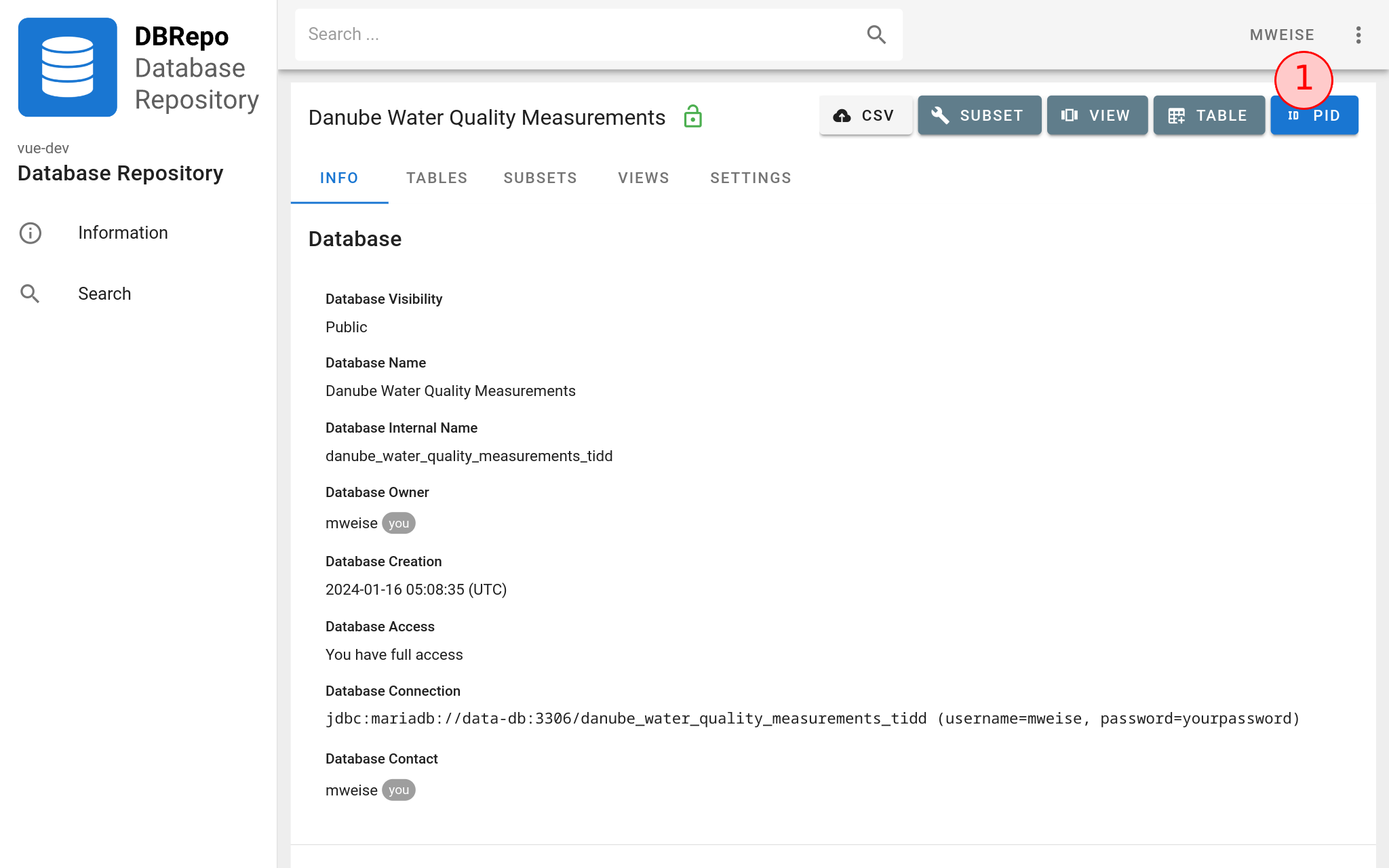 Open the get persisent identifier form
