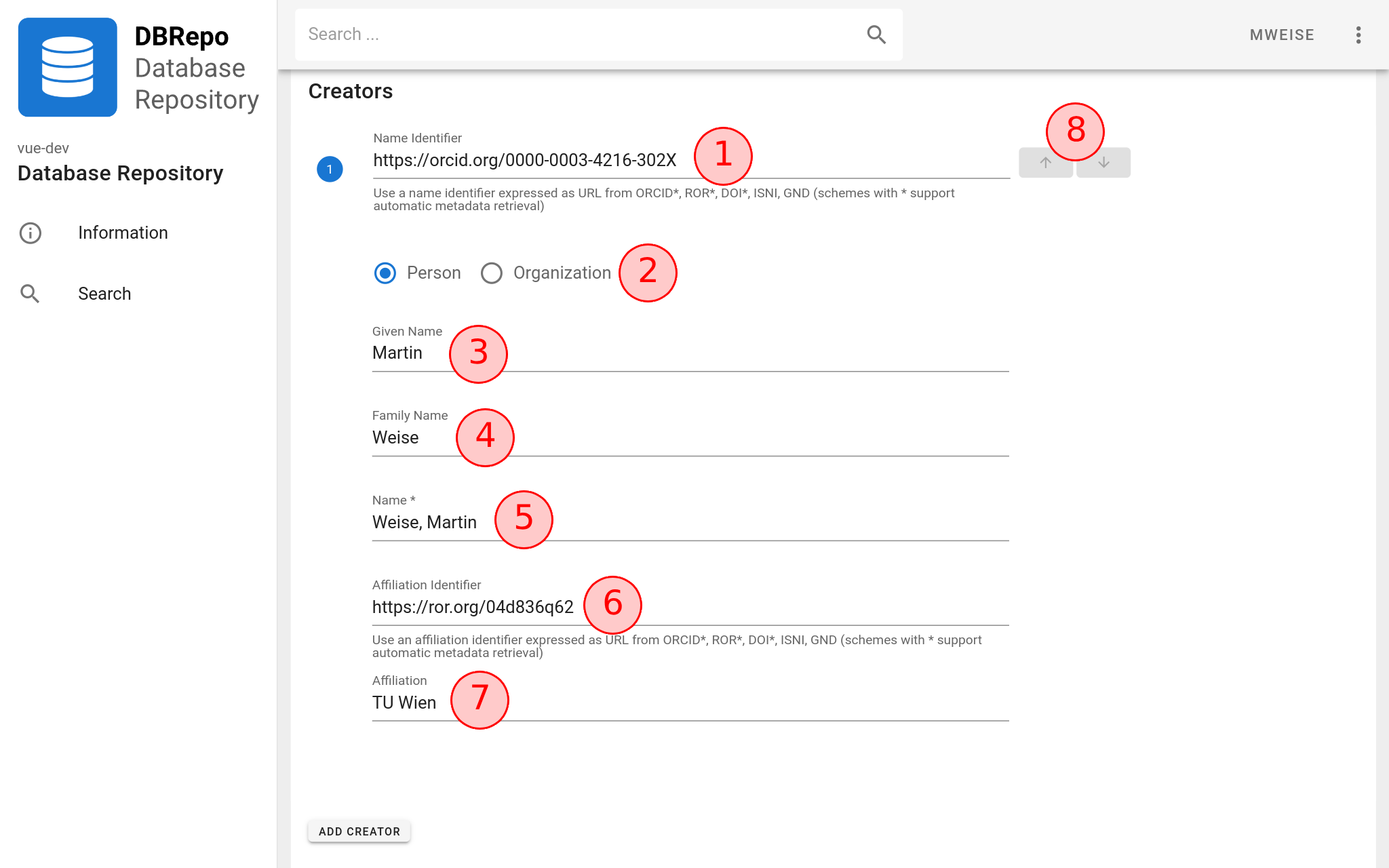 Identifier creator fields