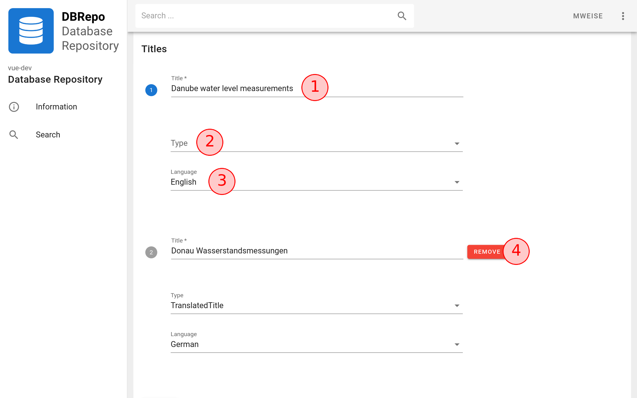 JDBC connection information
