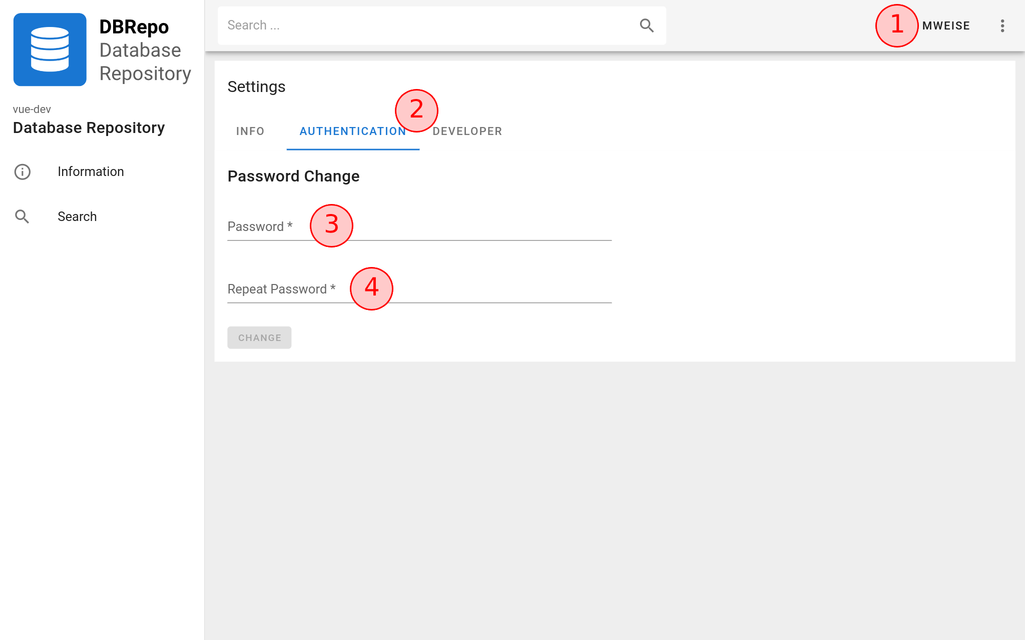 Change user account password