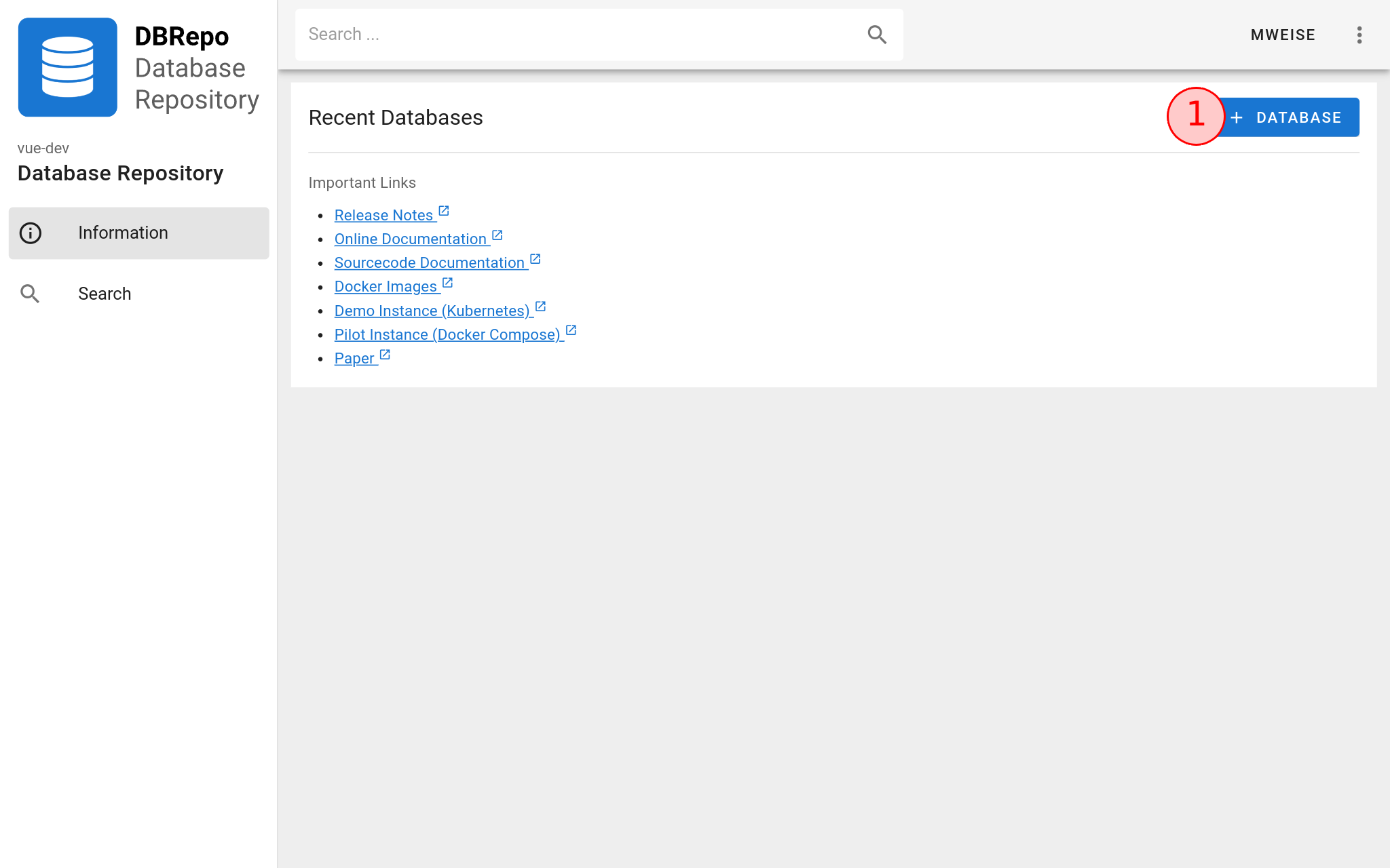 Open the create database dialog
