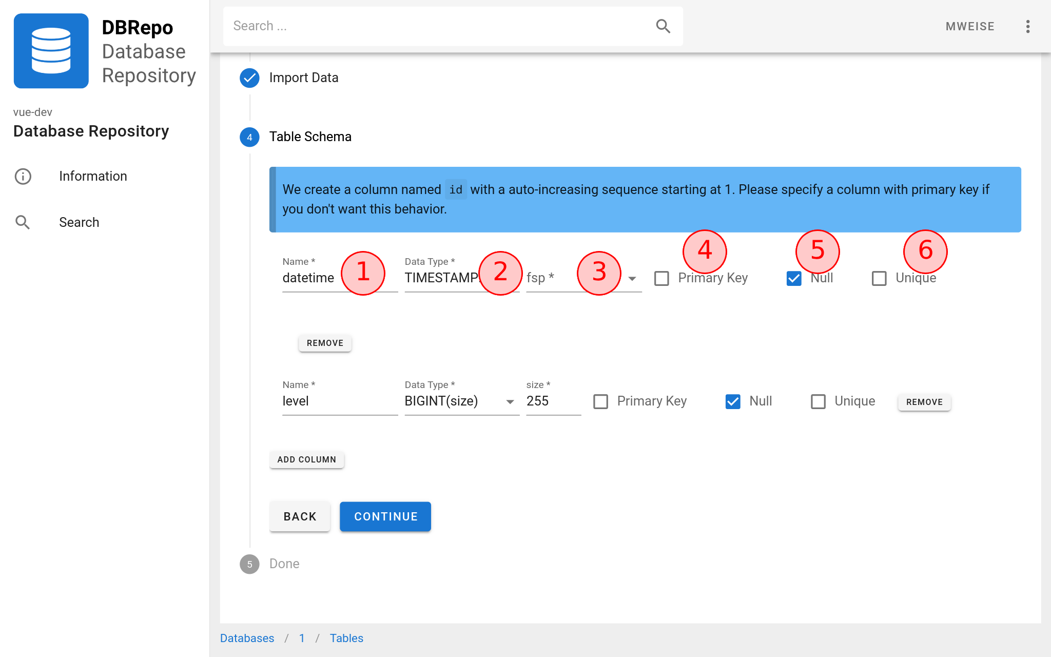 Confirm the table schema and provide missing information