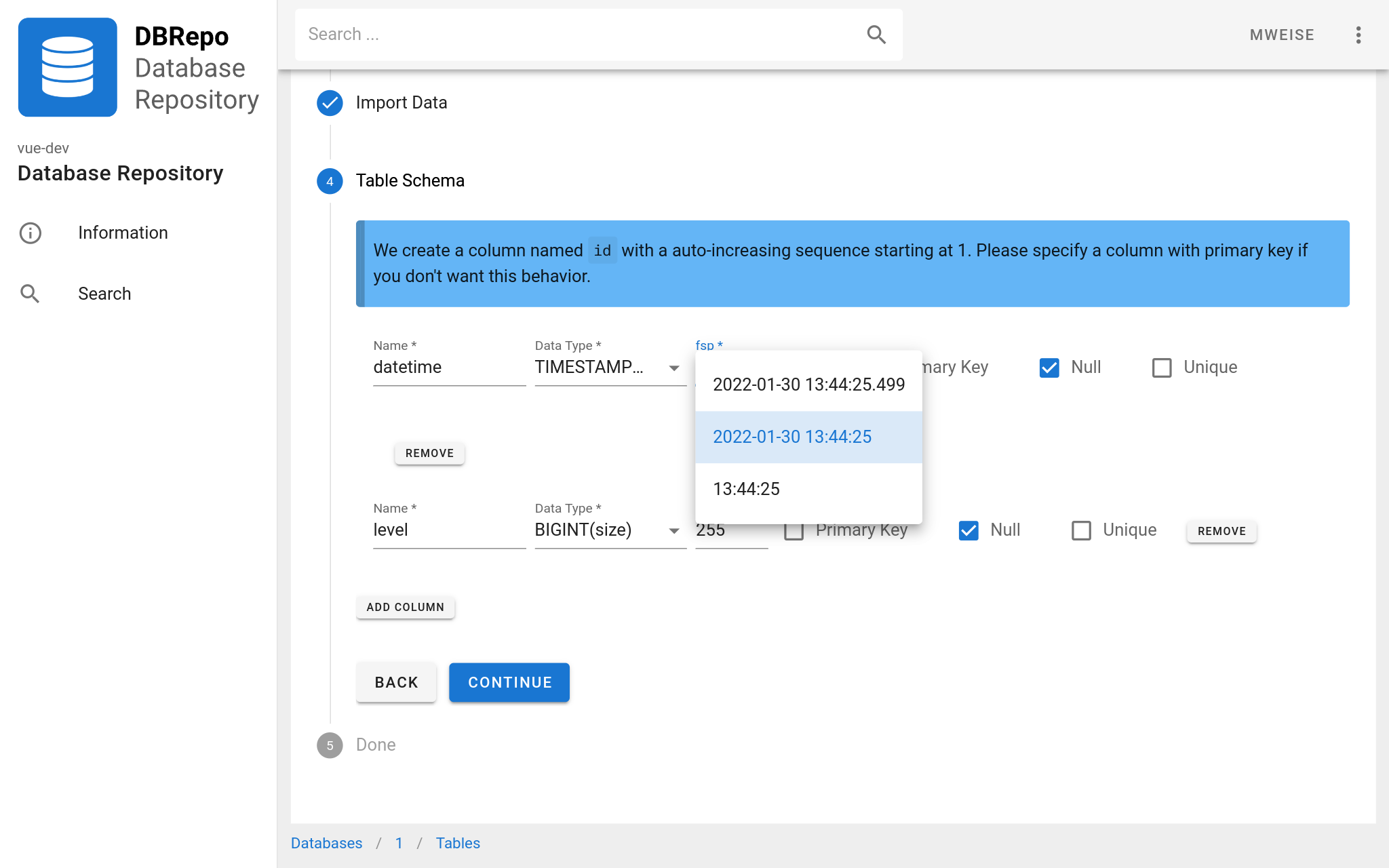 Confirm the table schema and provide missing information