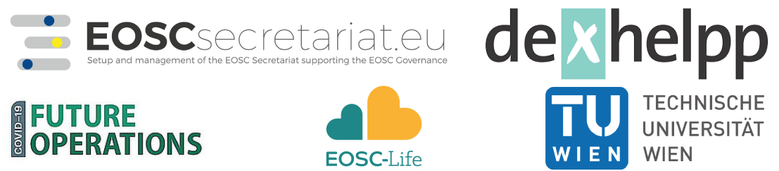 Logos of EOSC Secretariat, DEXHELPP, COVID-19 Future Operations and EOSC-Life
